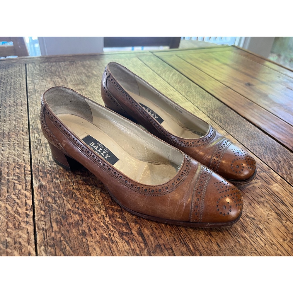 Vintage Bally leather cap-toe heels Size UK 3 US 5 academia classic brogue Swiss